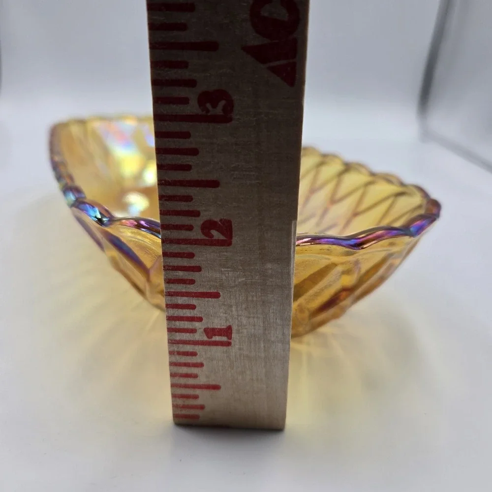 Vintage‎ Indiana Glass Oblong Bowls Relish Dish Iridescent Gold Carnival 10.5